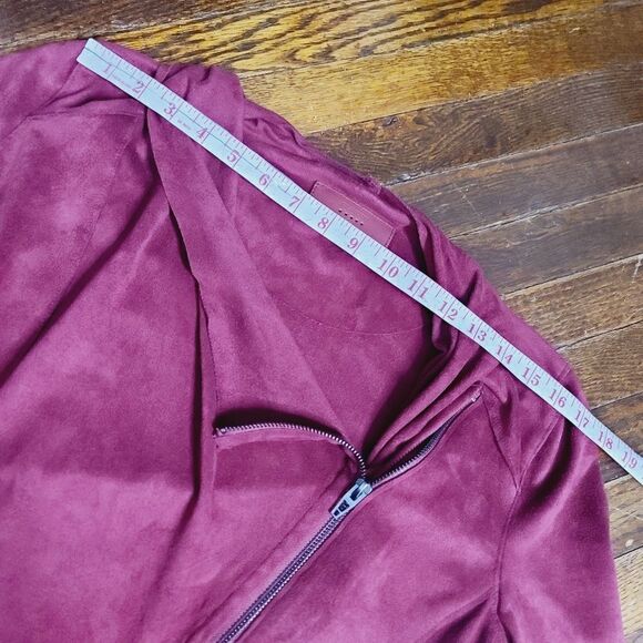 Blank NYC Drape Front Faux Suede Jacket in Red Vegan - Picture 9 of 15